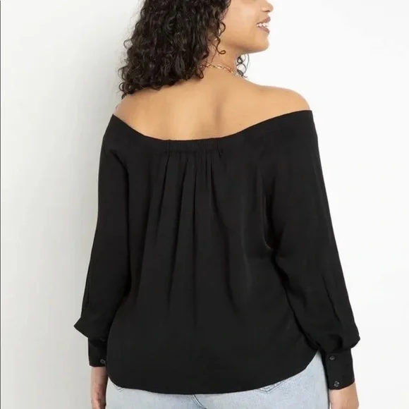 NEW Eloquii Off The Shoulder Button Down Top Size 20 2X Black NWT Blouse - Picture 2 of 4